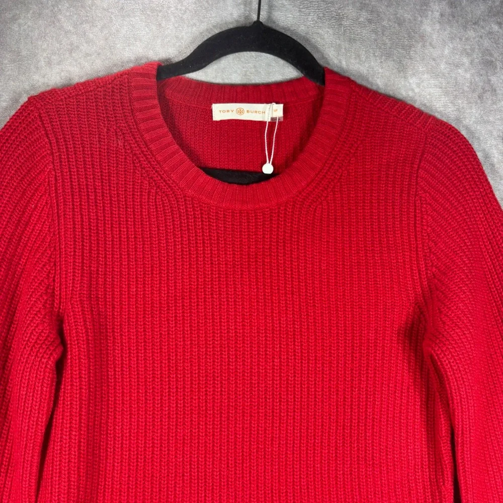 Tory Burch Sweater Womens S Red Kennedy Wool Cashmere Ribbed Knit Holiday NEW